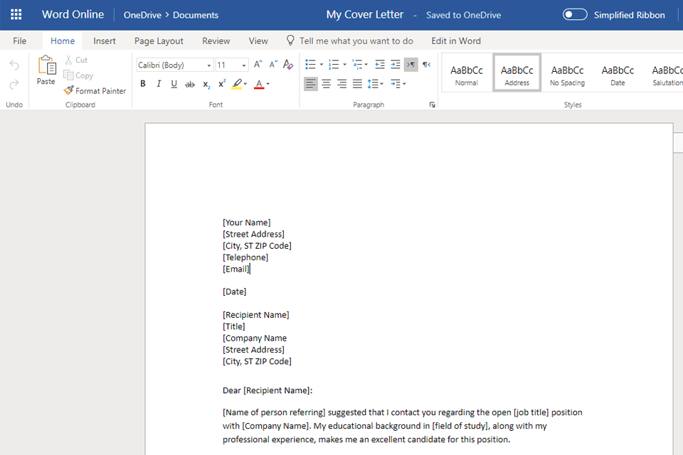 write a business letter in word for mac 2016